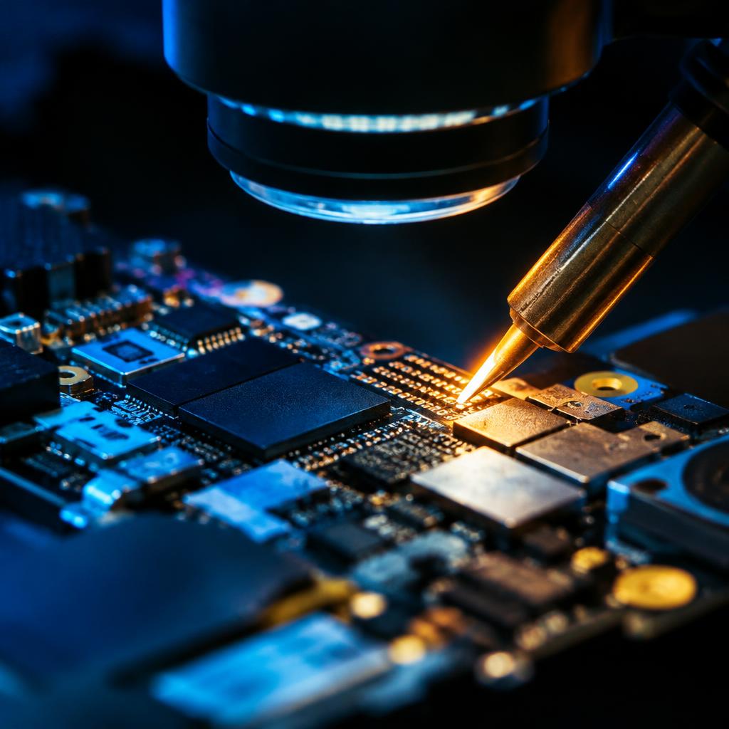 Micro-soldering on a phone circuit board